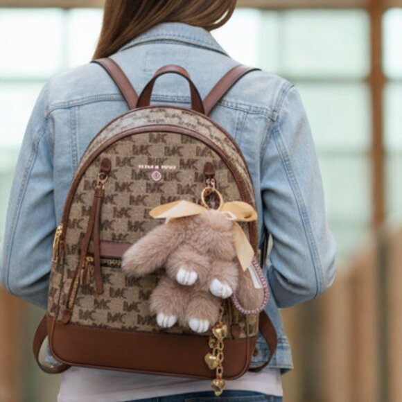 Accessories - Faux Fur Bunny Bag Charm Gold Keychain Tassel Rhinestone Loop Boutique Style